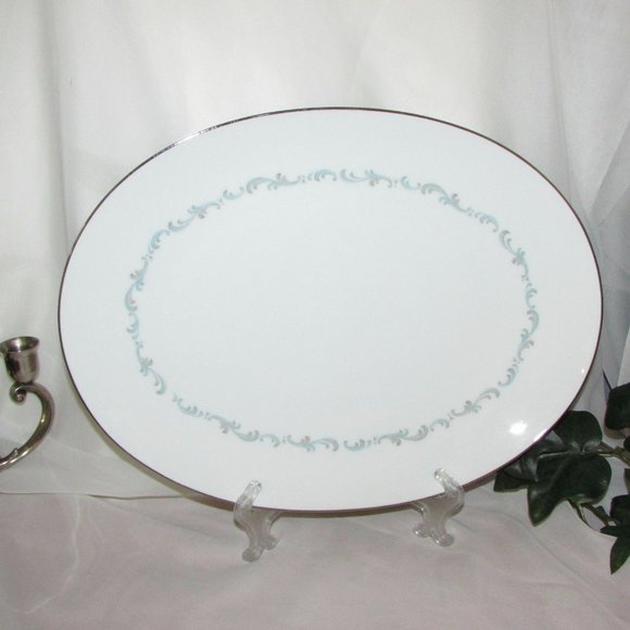 Sango Fine China ARABESQUE Large Oval Platter Platinum Rim Japan Vintage - Picture 1 of 5